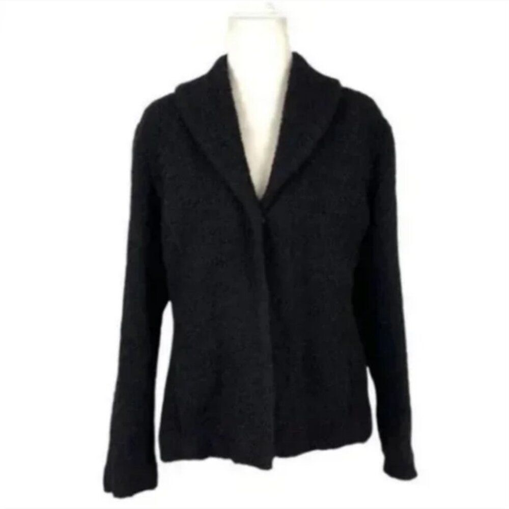 Eileen Fisher Black Wool Blend Boucle Minimalist Jacket Size Medium